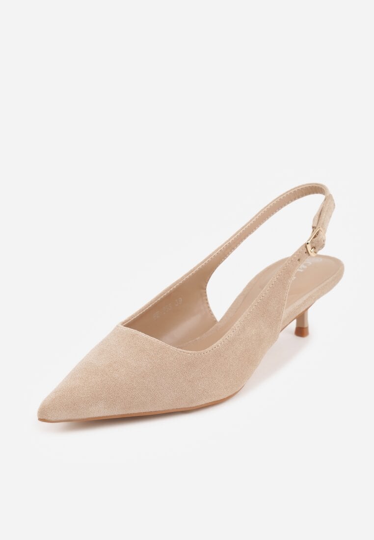 Ciemnobeżowe Sandały Slingback na Szpilce Kaczuszce Vetilia
