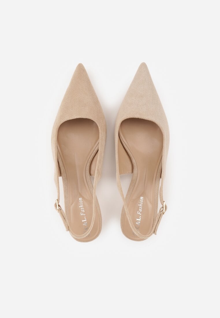 Ciemnobeżowe Sandały Slingback na Szpilce Kaczuszce Vetilia