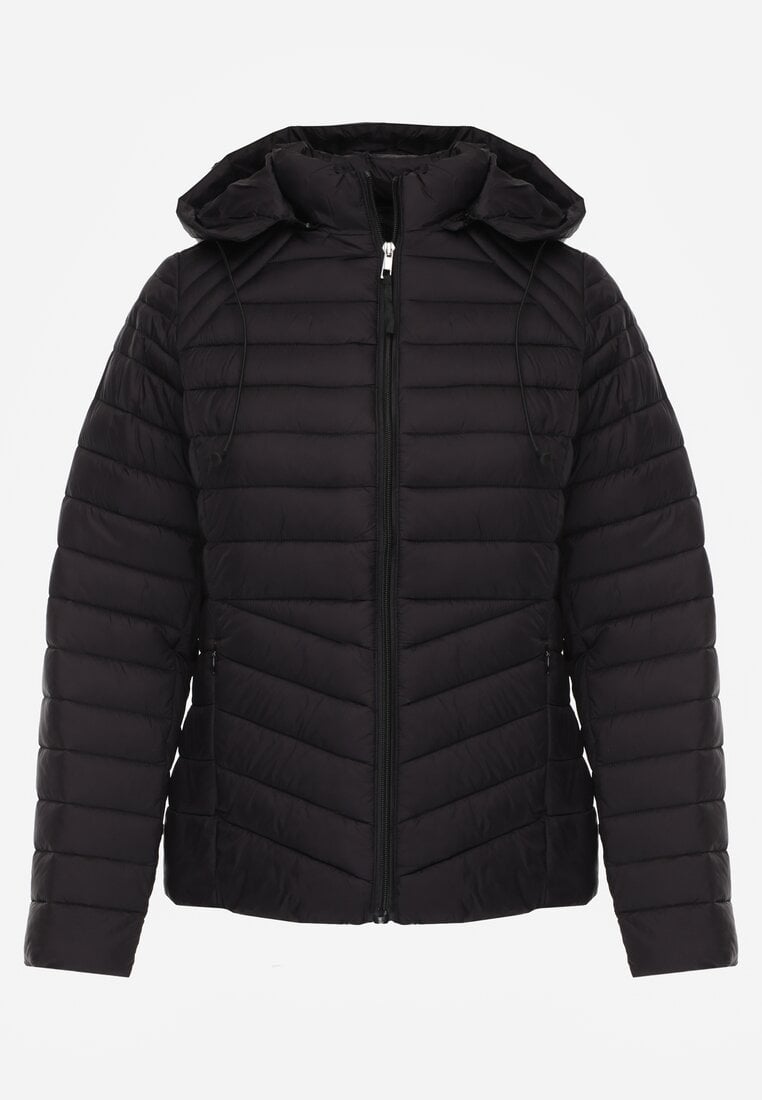 Czarna Przejściowa Kurtka Pikowana z Kapturem z Możliwością Odpięcia Pretiga