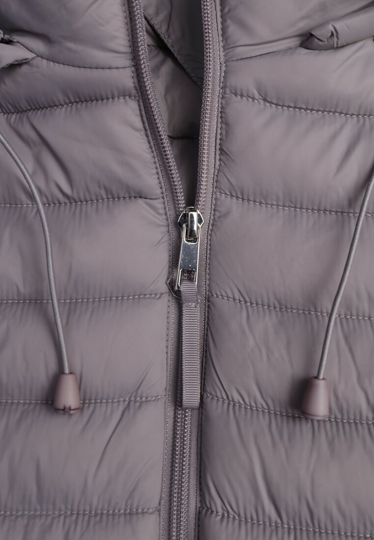 Szara Przejściowa Kurtka Pikowana z Kapturem z Możliwością Odpięcia Pretiga