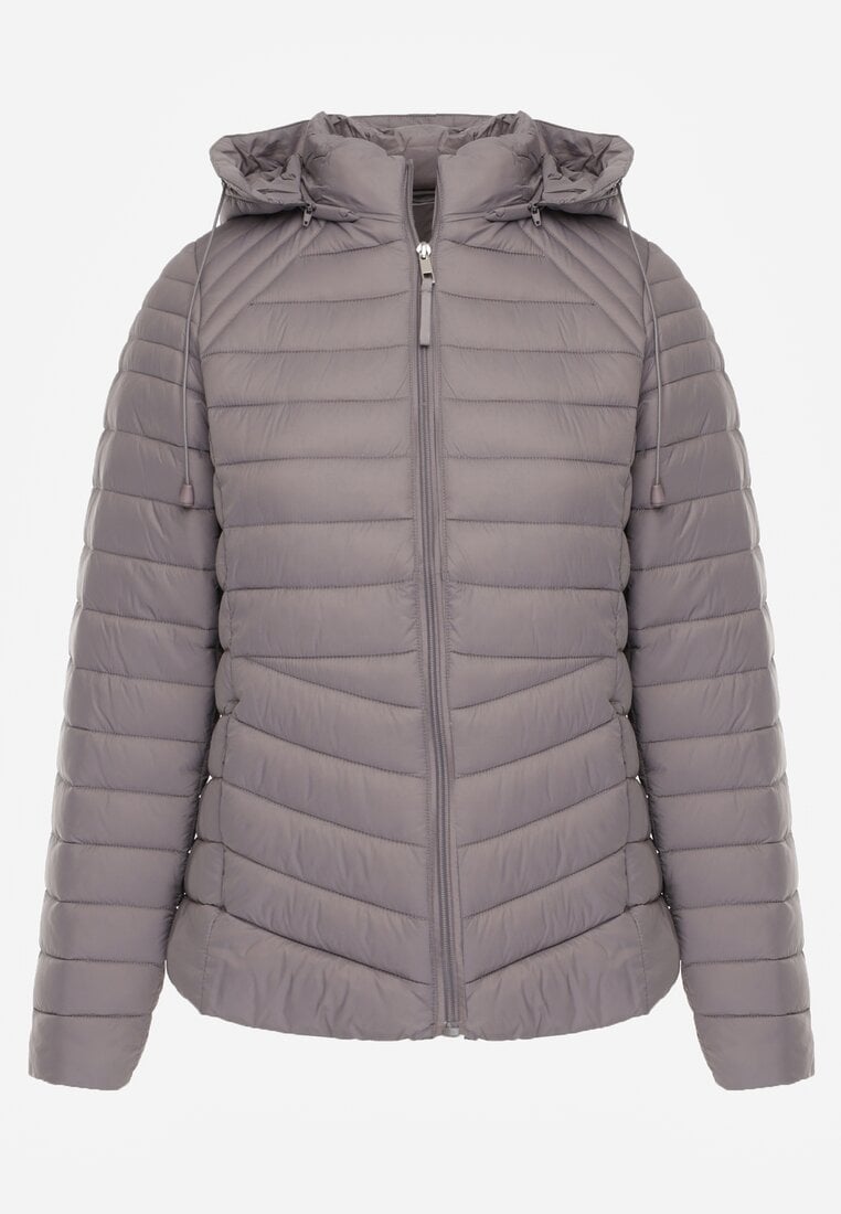 Szara Przejściowa Kurtka Pikowana z Kapturem z Możliwością Odpięcia Pretiga