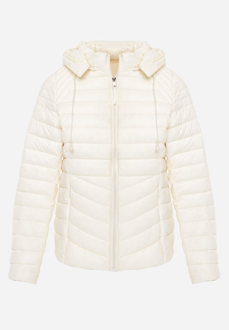 Jasnobeżowa Przejściowa Kurtka Pikowana z Kapturem z Możliwością Odpięcia Pretiga