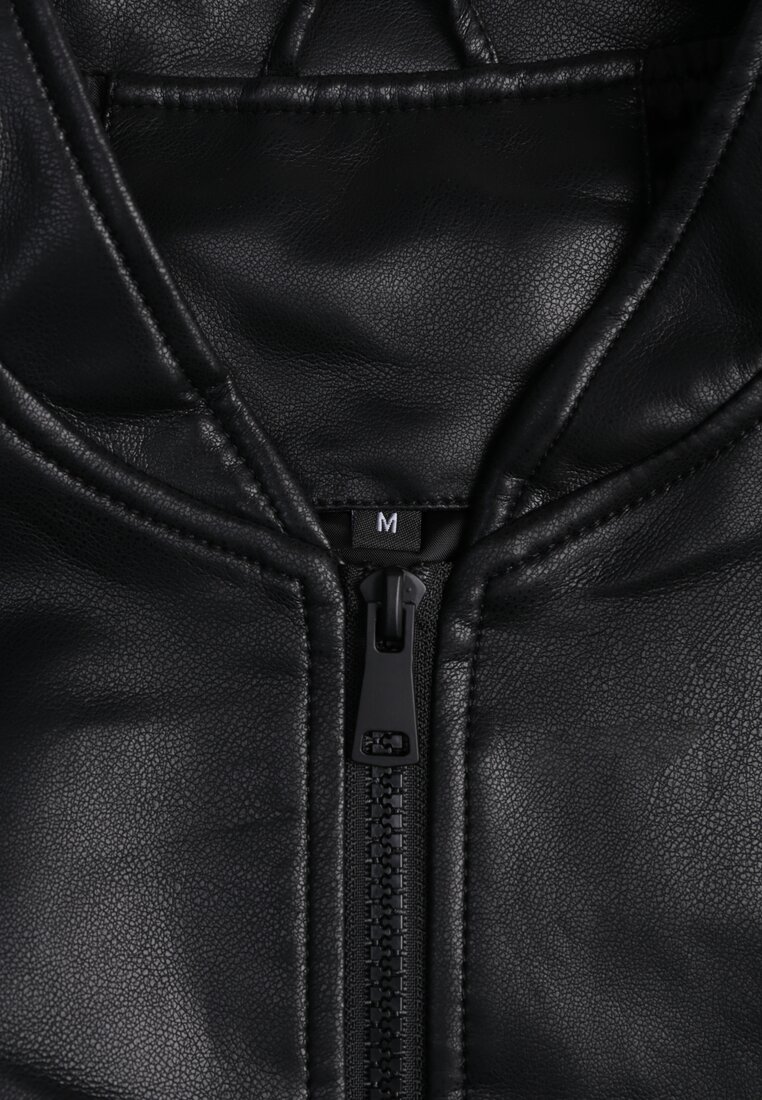 Czarna Cropped Kurtka Bomber Jacket z Imitacji Skóry Edarae