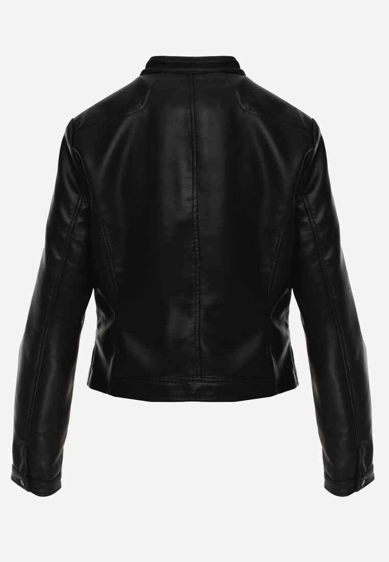 Czarna Taliowana Kurtka Ramoneska Y2K ze Stójką Fezilae