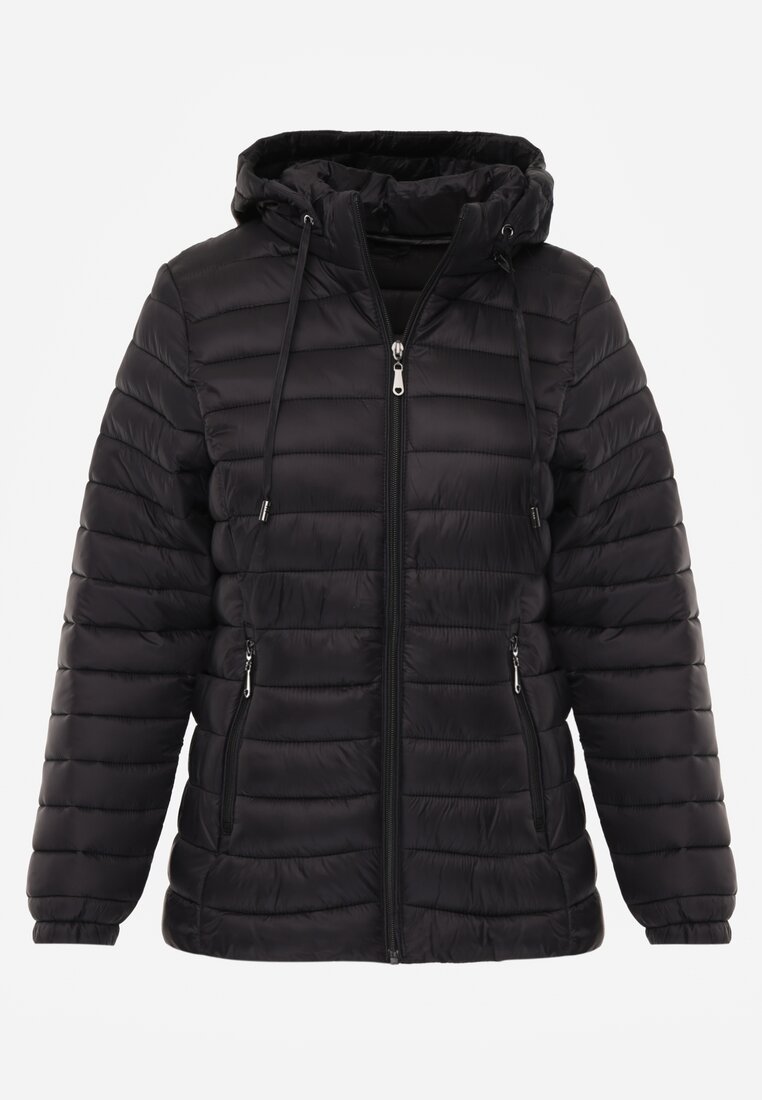 Czarna Pikowana Kurtka Przejściowa z Kapturem z Możliwością Odpięcia Feziel