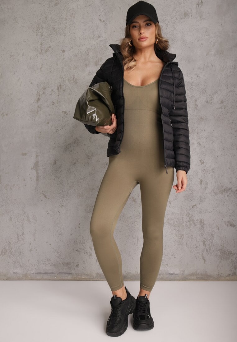 Czarna Pikowana Kurtka Przejściowa z Kapturem z Możliwością Odpięcia Feziel