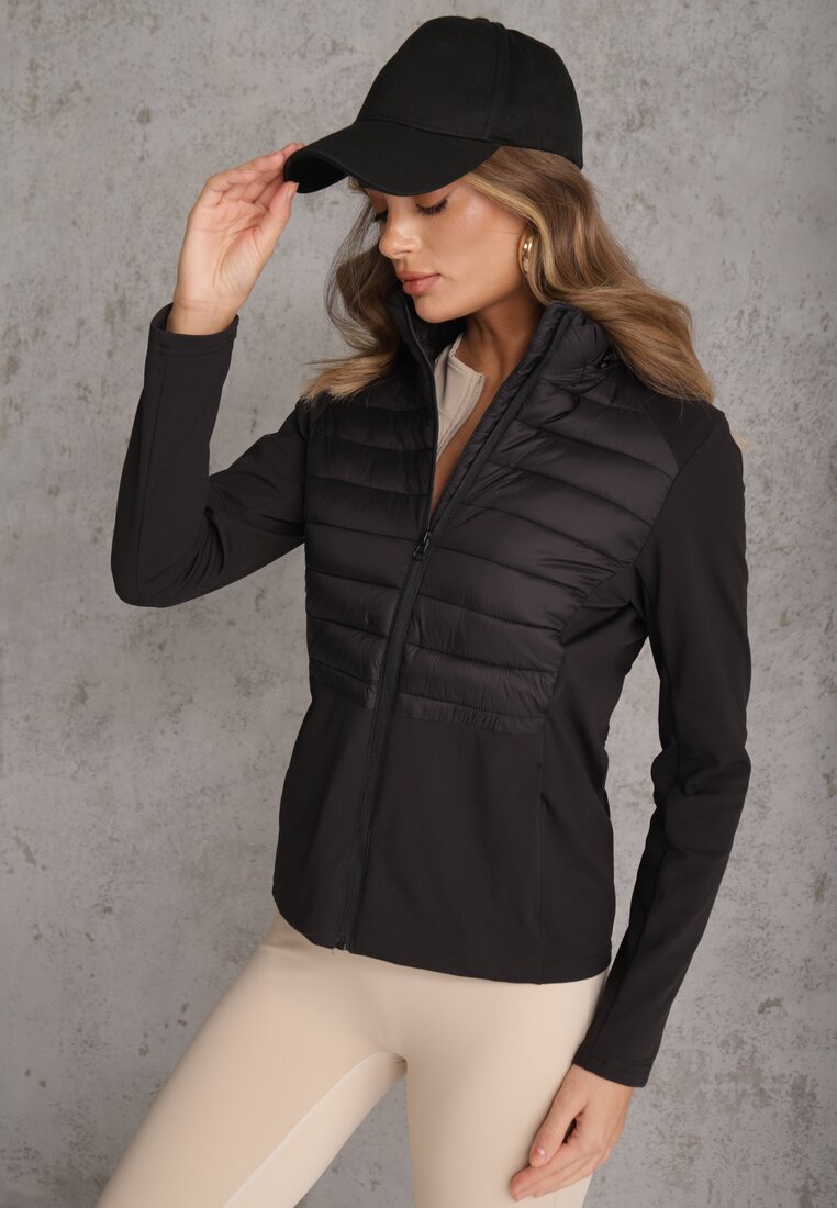 Czarna Przejściowa Kurtka z Pikowaniem i Elastycznymi Rękawami Salisia