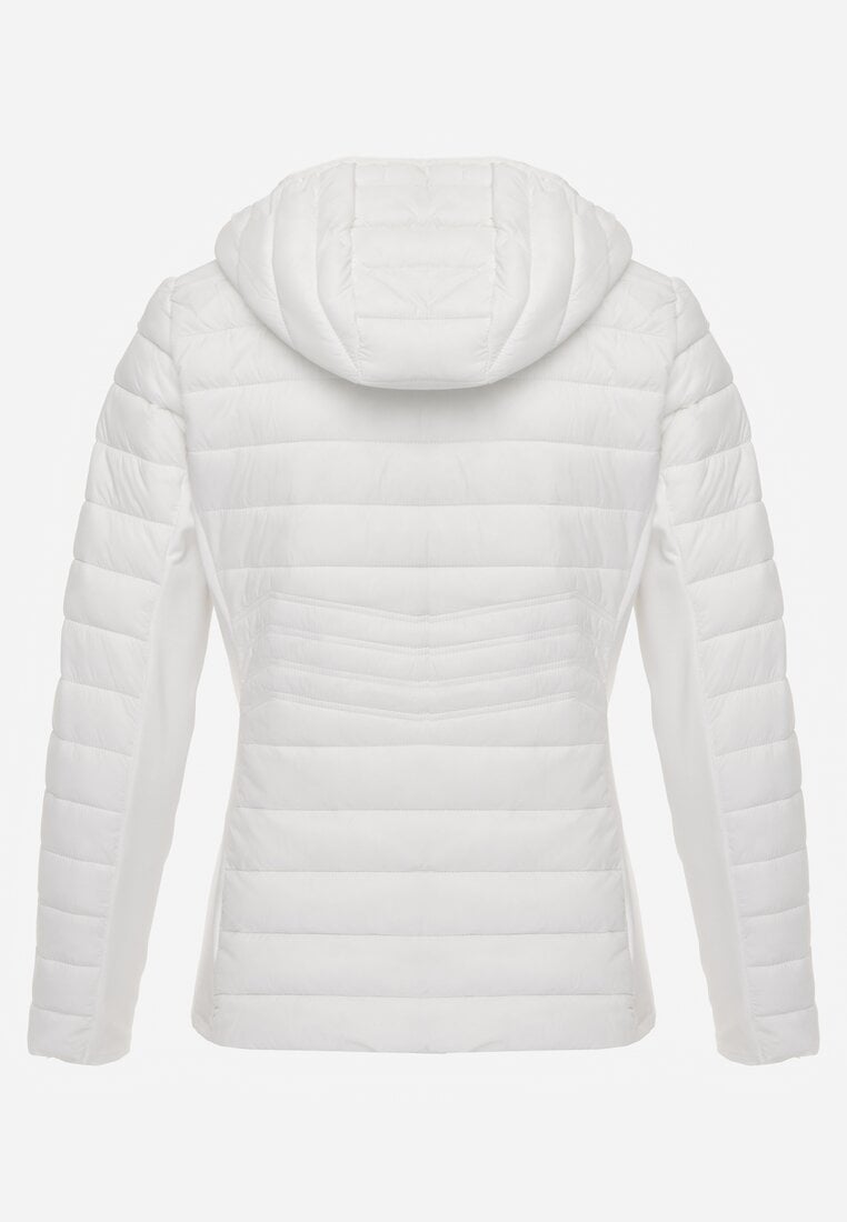Biała Przejściowa Kurtka z Pikowaniem Elastycznymi Wstawkami i Kapturem Fezilina