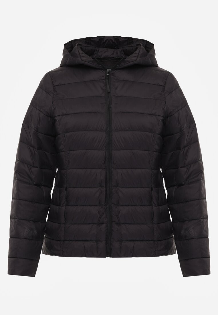 Czarna Pikowana Kurtka Przejściowa z Kapturem Pretirra