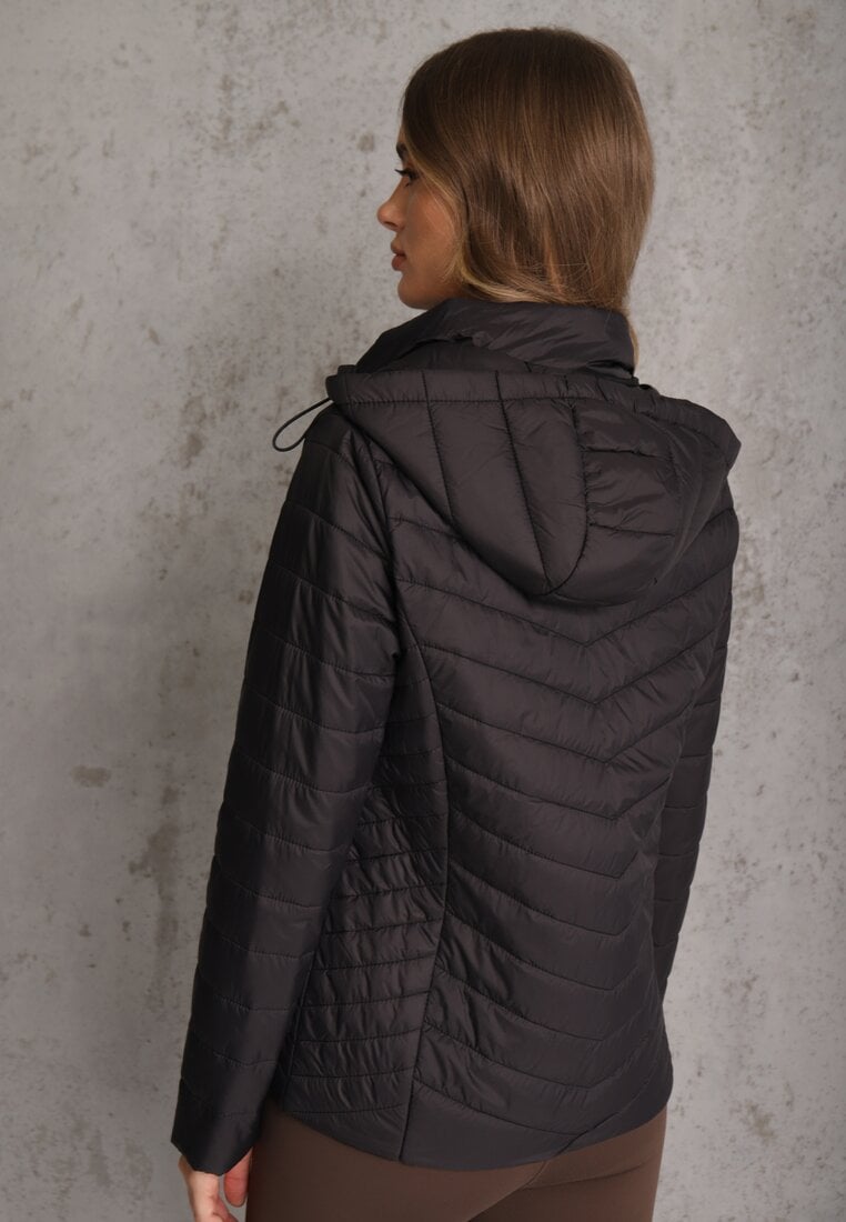 Czarna Kurtka Przejściowa z Pikowaniem i Odpinanym Kapturem Edielitia