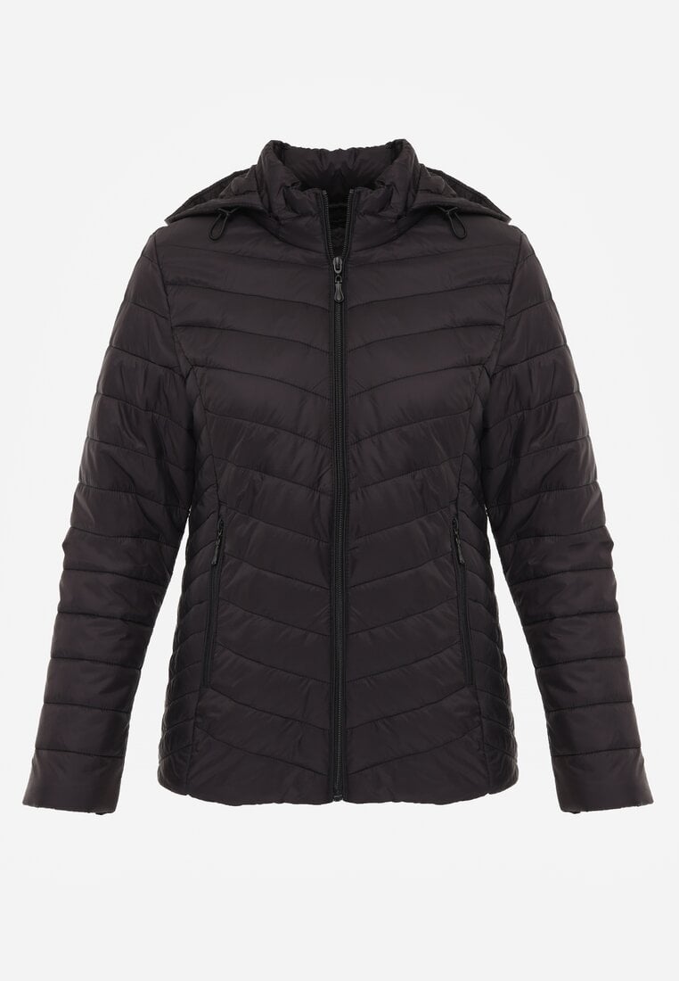 Czarna Kurtka Przejściowa z Pikowaniem i Odpinanym Kapturem Edielitia