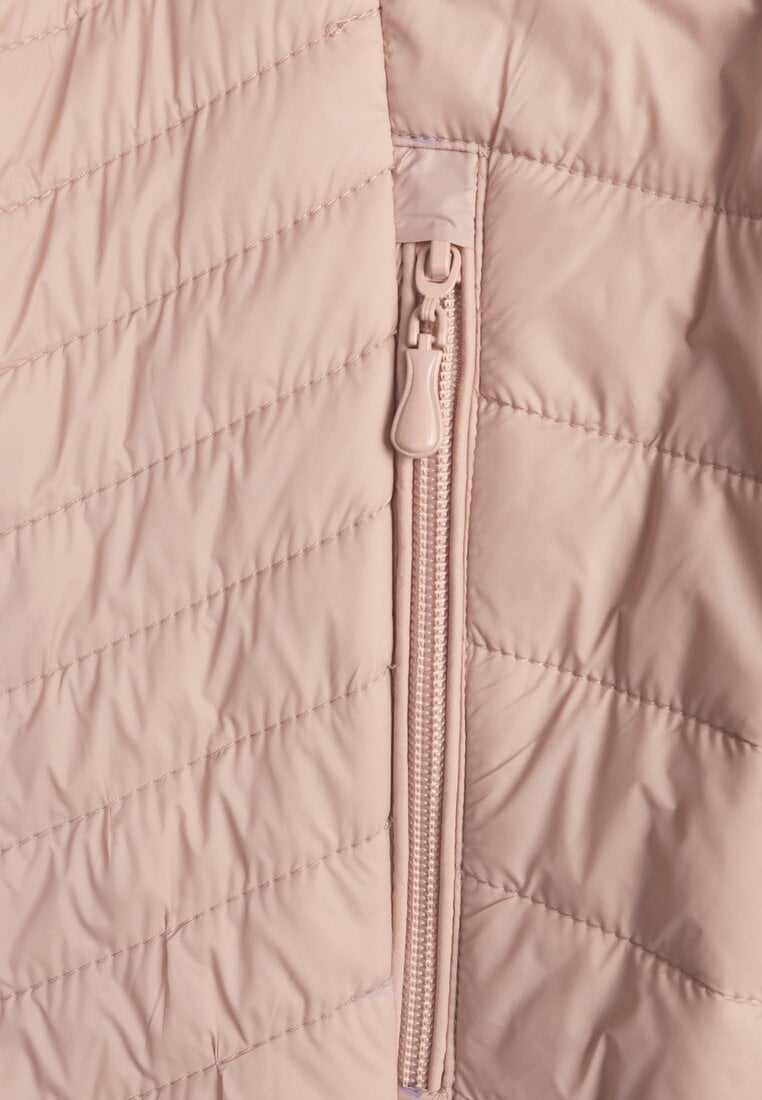 Beżowa Kurtka Przejściowa z Pikowaniem i Odpinanym Kapturem Edielitia