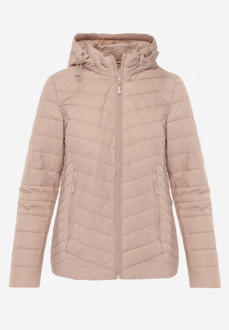 Beżowa Kurtka Przejściowa z Pikowaniem i Odpinanym Kapturem Edielitia