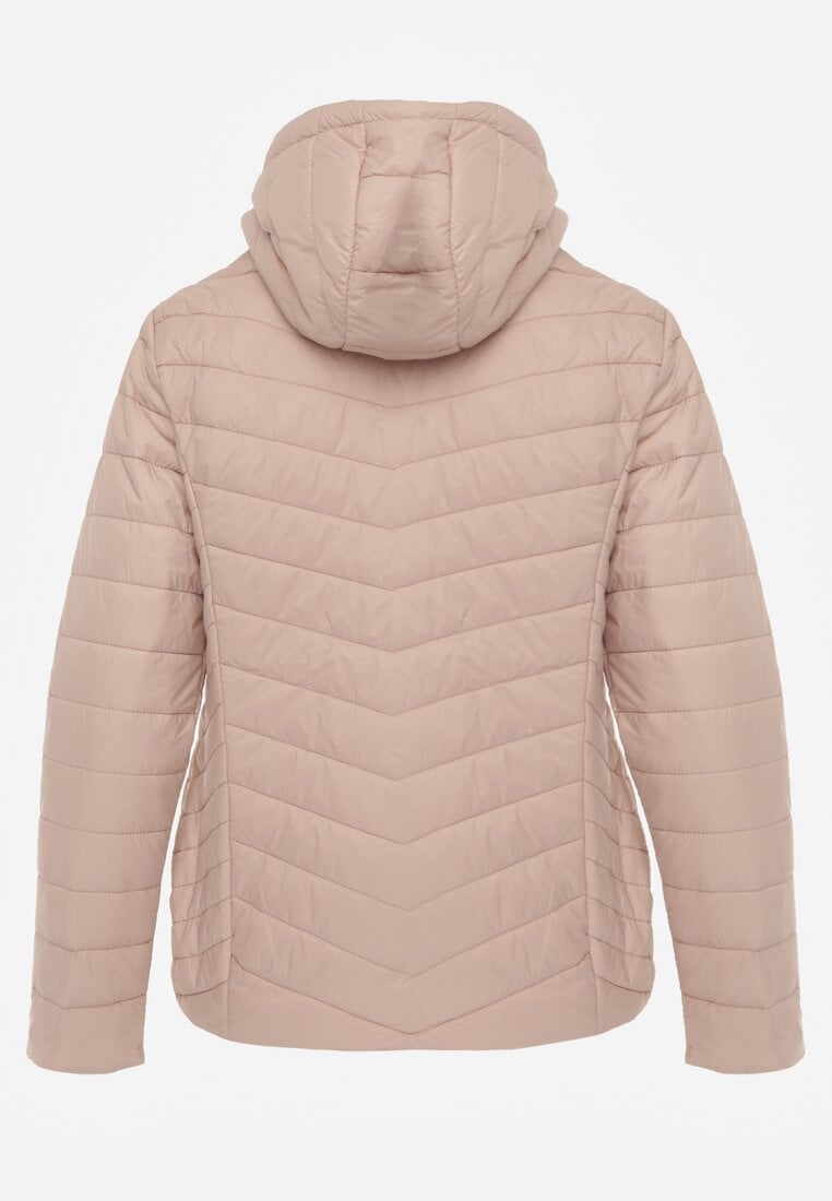 Beżowa Kurtka Przejściowa z Pikowaniem i Odpinanym Kapturem Edielitia
