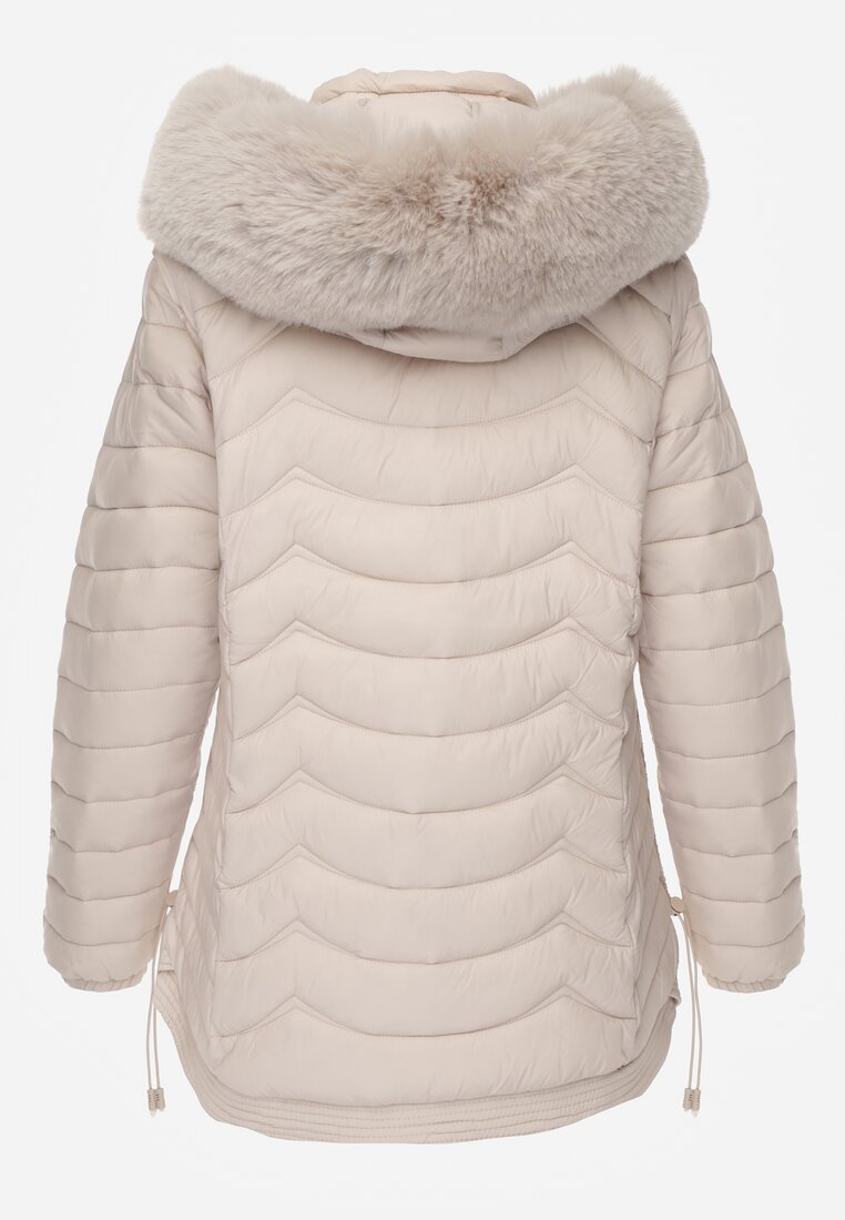 Jasnobeżowa Przejściowa Kurtka z Pikowaniem Bocznymi Ściągaczami i Kapturem Fezizia