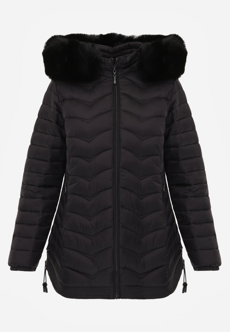 Czarna Przejściowa Kurtka z Pikowaniem Bocznymi Ściągaczami i Kapturem Fezizia