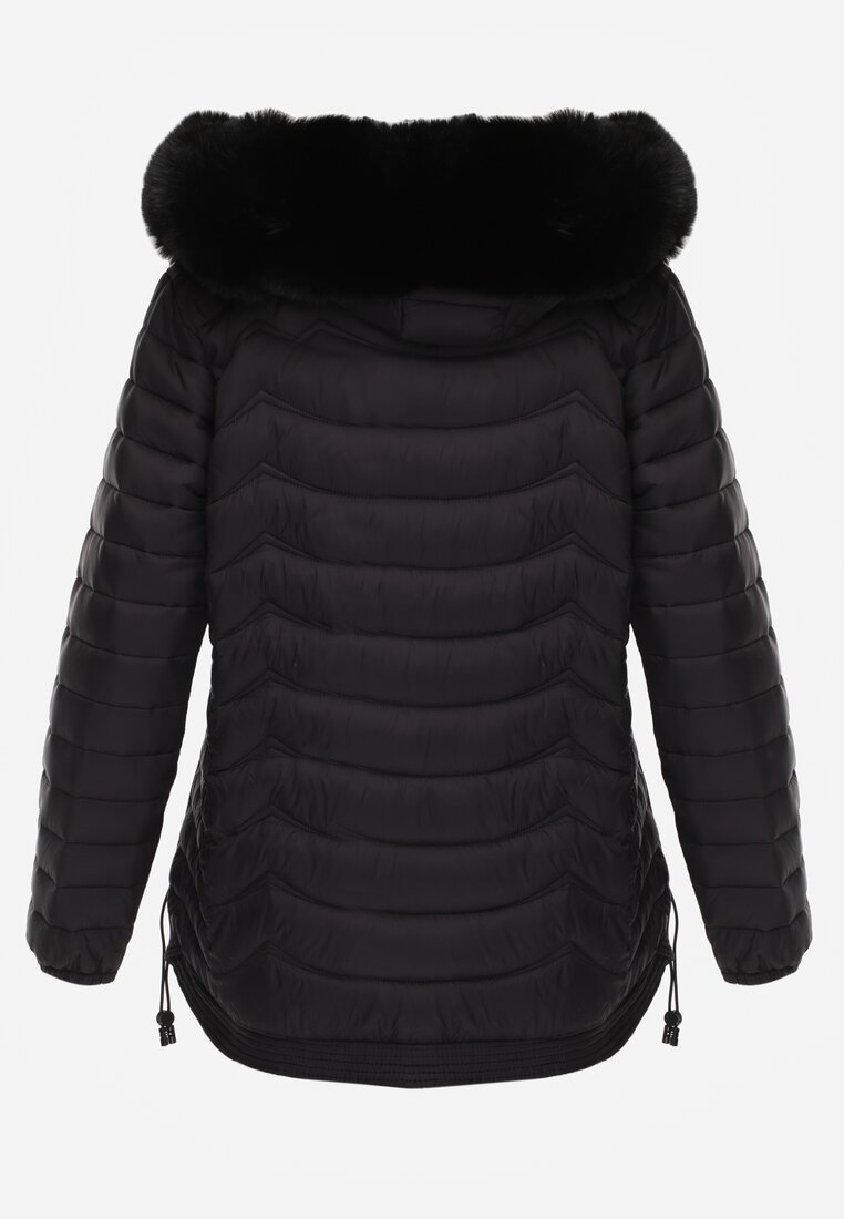 Czarna Przejściowa Kurtka z Pikowaniem Bocznymi Ściągaczami i Kapturem Fezizia