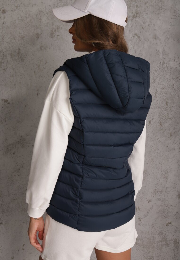 Granatowa Przejściowa Kamizelka z Pikowaniem i Kapturem Neatwenna
