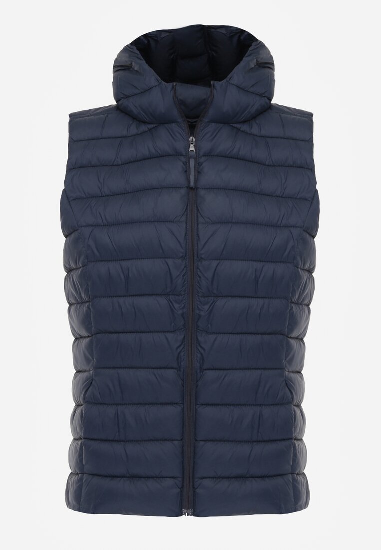 Granatowa Przejściowa Kamizelka z Pikowaniem i Kapturem Neatwenna