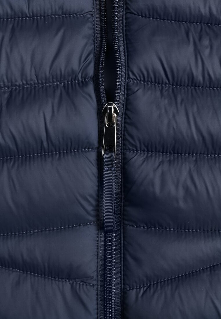Granatowa Przejściowa Kurtka Pikowana z Kapturem z Możliwością Odpięcia Pretiga