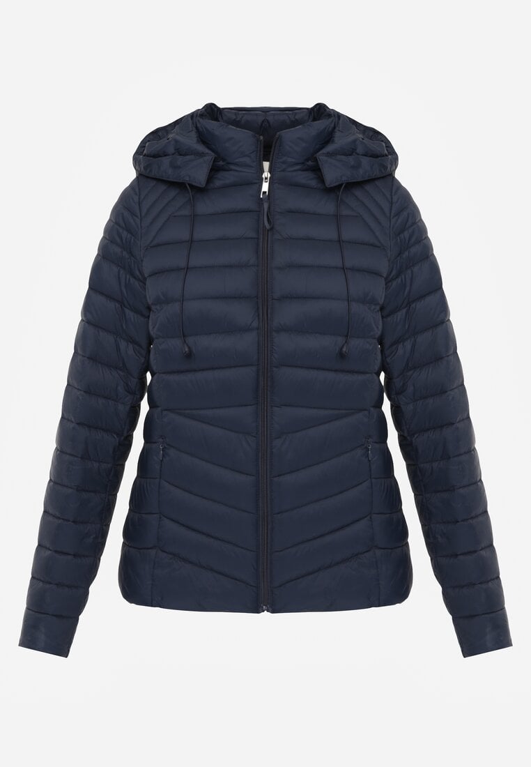 Granatowa Przejściowa Kurtka Pikowana z Kapturem z Możliwością Odpięcia Pretiga