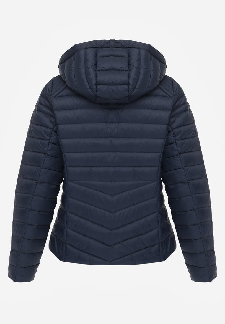 Granatowa Przejściowa Kurtka Pikowana z Kapturem z Możliwością Odpięcia Pretiga