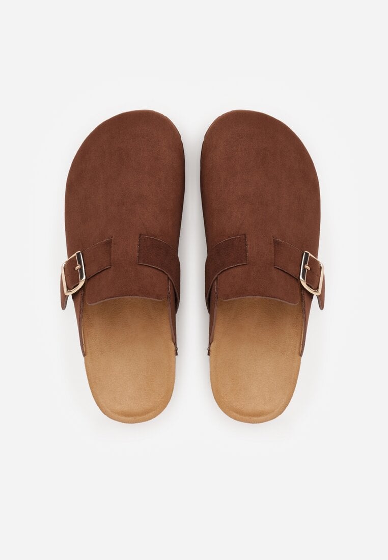 Ciemnobrązowe Klapki Ozdobione Klamrą na Pasku Zelevelis