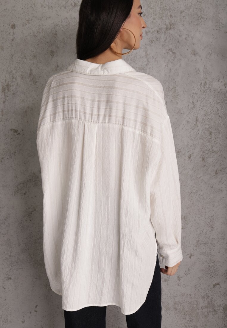 Biała Koszula z Wiskozy z Domieszką Lnu ze Strukturalnego Materiału Sewrita