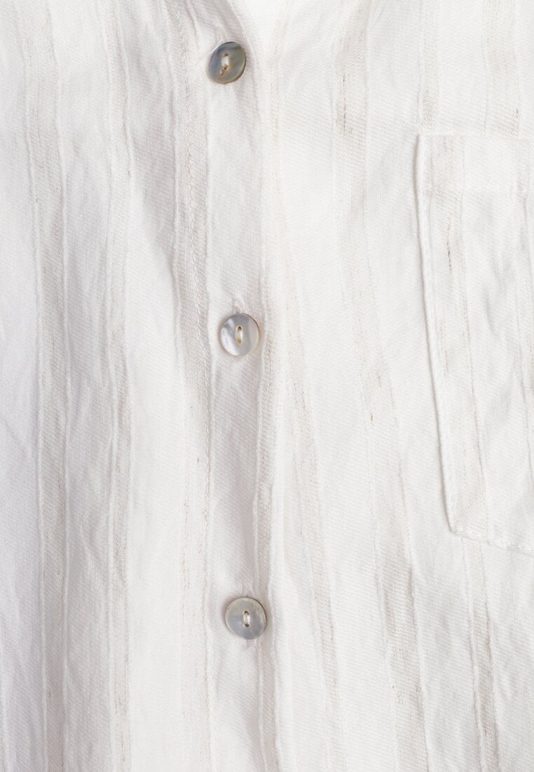 Biała Koszula z Wiskozy z Domieszką Lnu ze Strukturalnego Materiału Sewrita