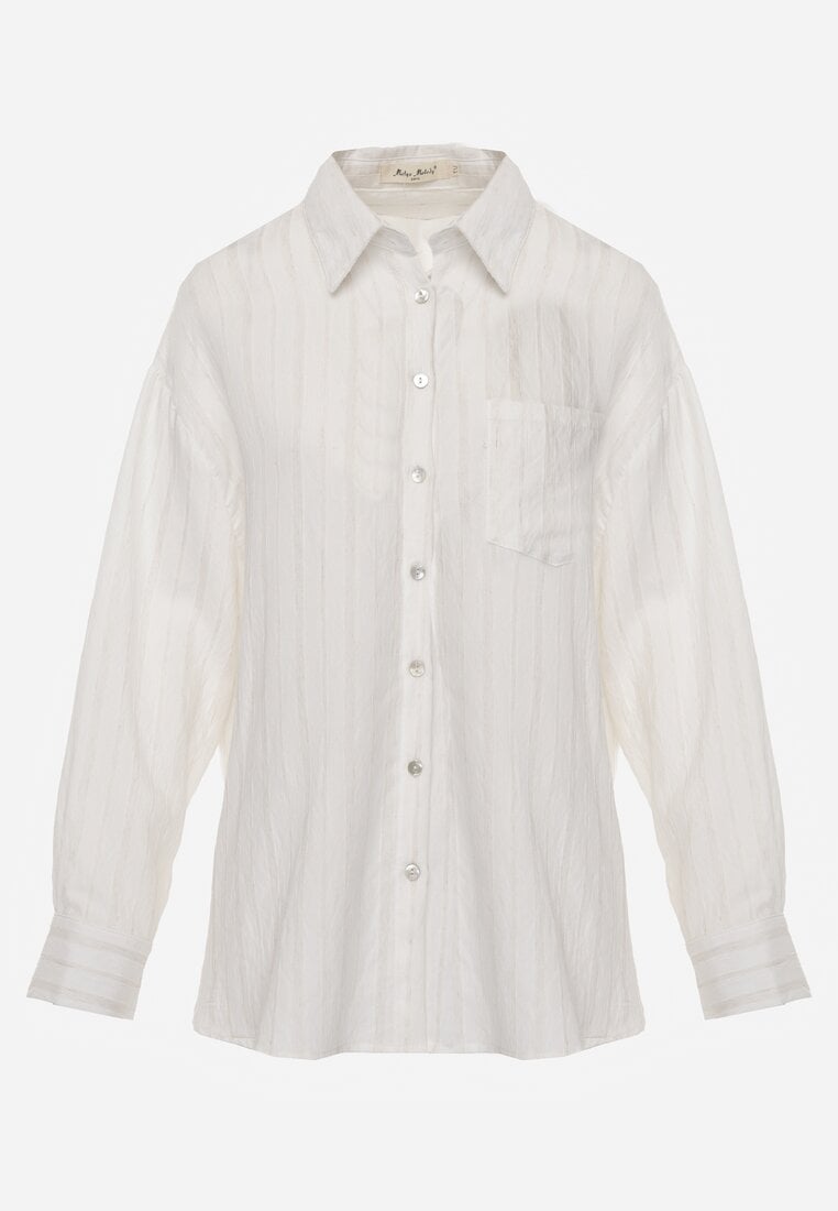 Biała Koszula z Wiskozy z Domieszką Lnu ze Strukturalnego Materiału Sewrita