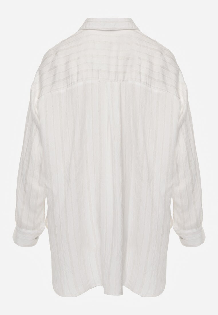 Biała Koszula z Wiskozy z Domieszką Lnu ze Strukturalnego Materiału Sewrita
