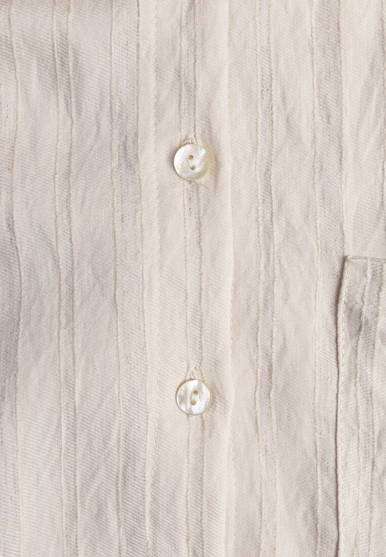 Beżowa Koszula z Wiskozy z Domieszką Lnu ze Strukturalnego Materiału Sewrita