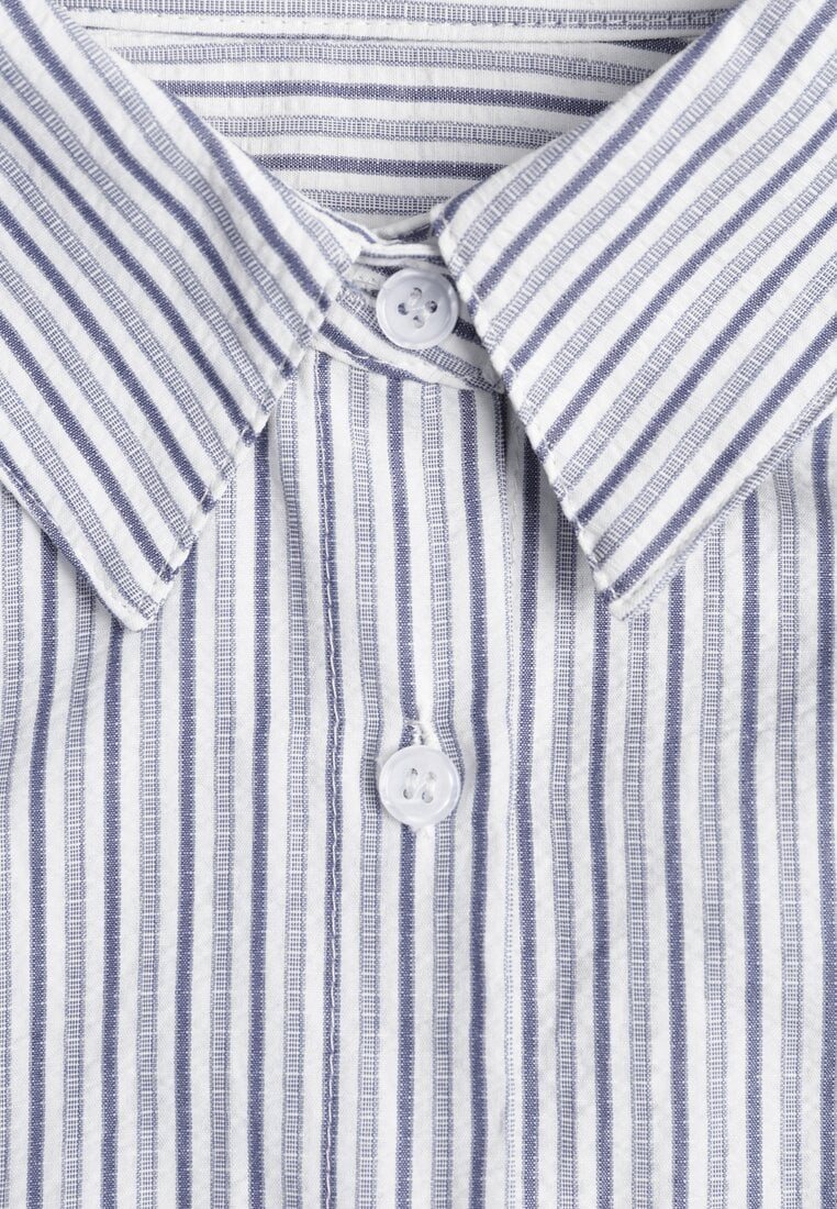 Niebieska Koszula z Bawełną w Paski z Haftowaną Aplikacją Serca Sewrona