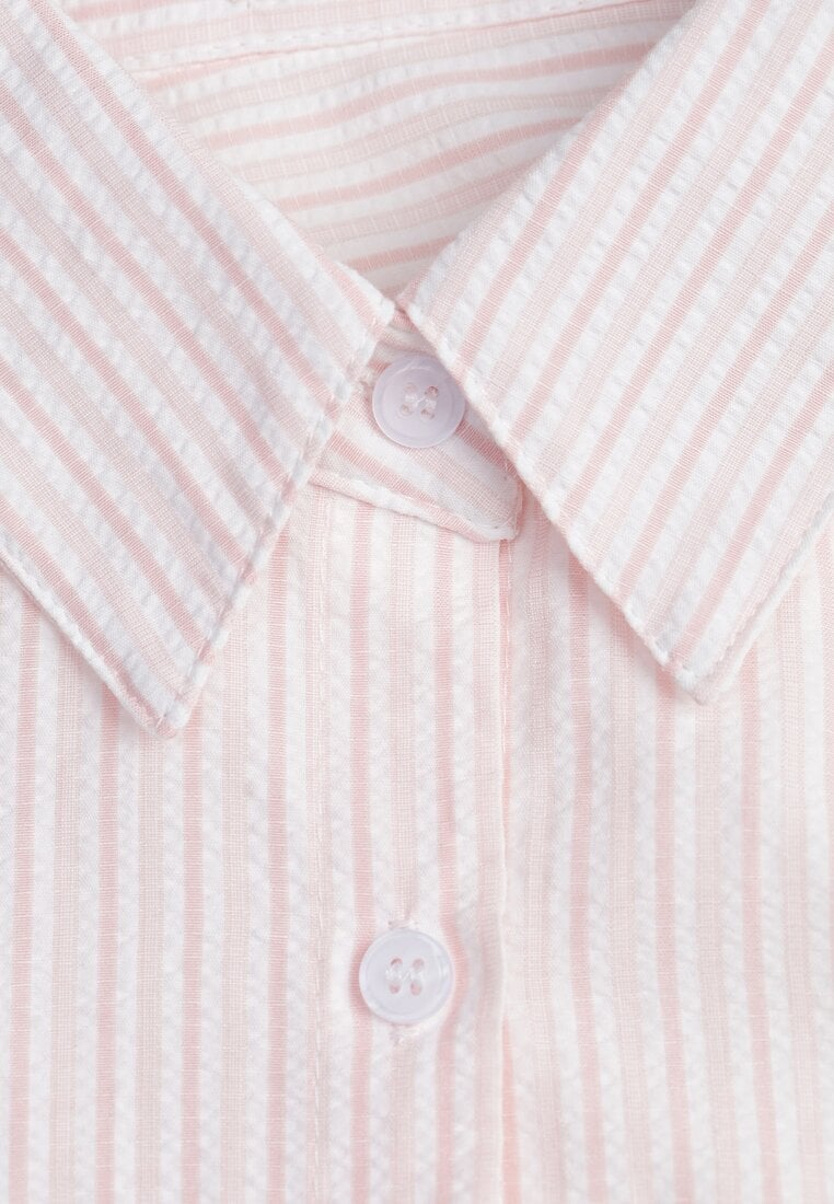 Różowa Koszula z Bawełną w Paski z Haftowaną Aplikacją Serca Sewrona