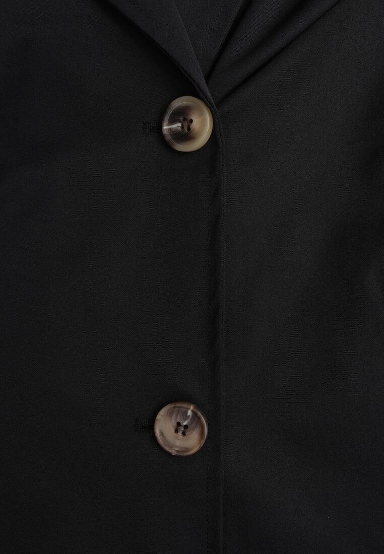Czarny Płaszcz Trencz z Bawełny i Wiskozy z Wiązanym Paskiem i Klapą Lissien