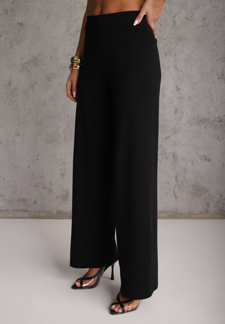 Czarny Komplet z Wiskozą Szerokie Spodnie i Kamizelka z Aplikacjami 3D Hirimi