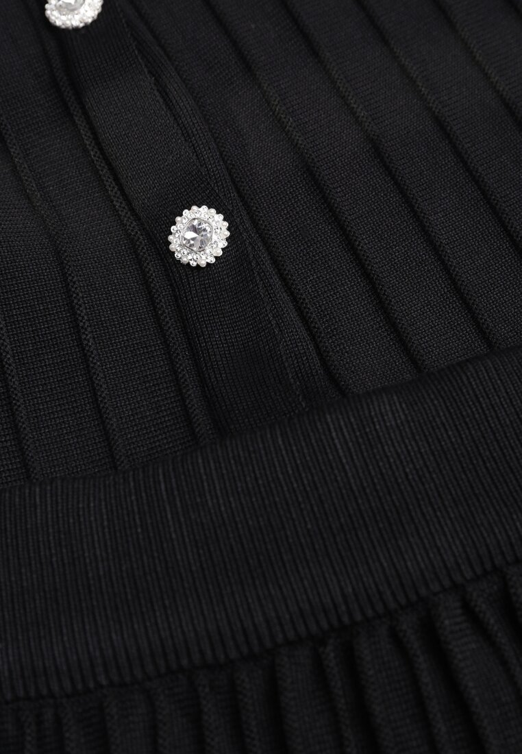 Czarny Komplet z Wiskozą Bluzka z Guzikami i Baskinką i Spódnica Narinna