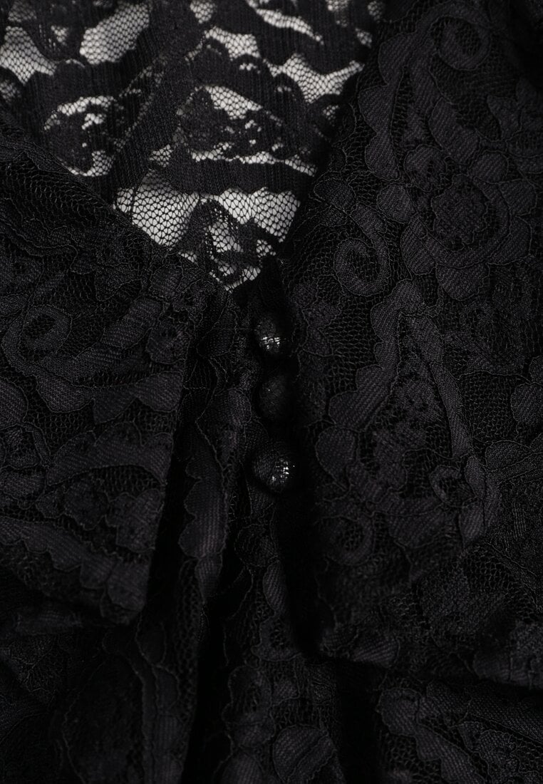 Czarna Koronkowa Bluzka z Falbankami Sewrana