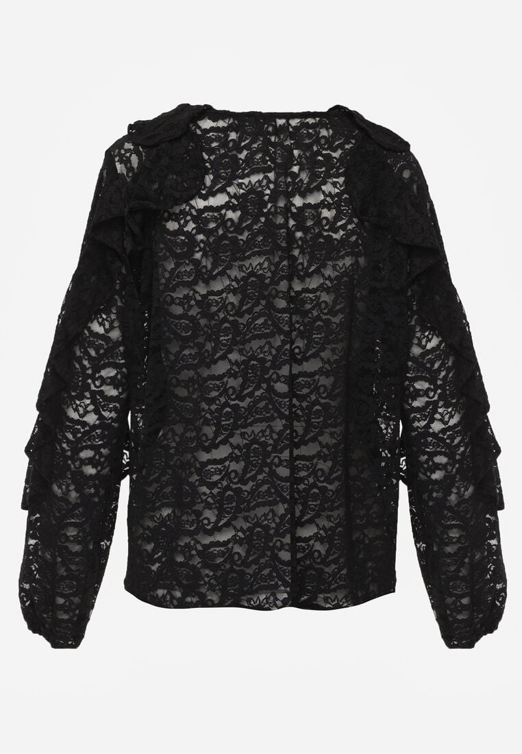 Czarna Koronkowa Bluzka z Falbankami Sewrana