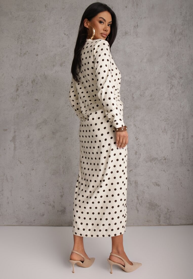 Beżowy Koszulowa Sukienka z Wiskozy z Dodatkiem Lnu z Drapowaną Talią Edrilith