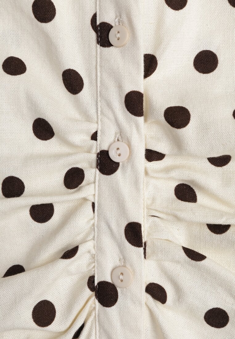 Beżowy Koszulowa Sukienka z Wiskozy z Dodatkiem Lnu z Drapowaną Talią Edrilith