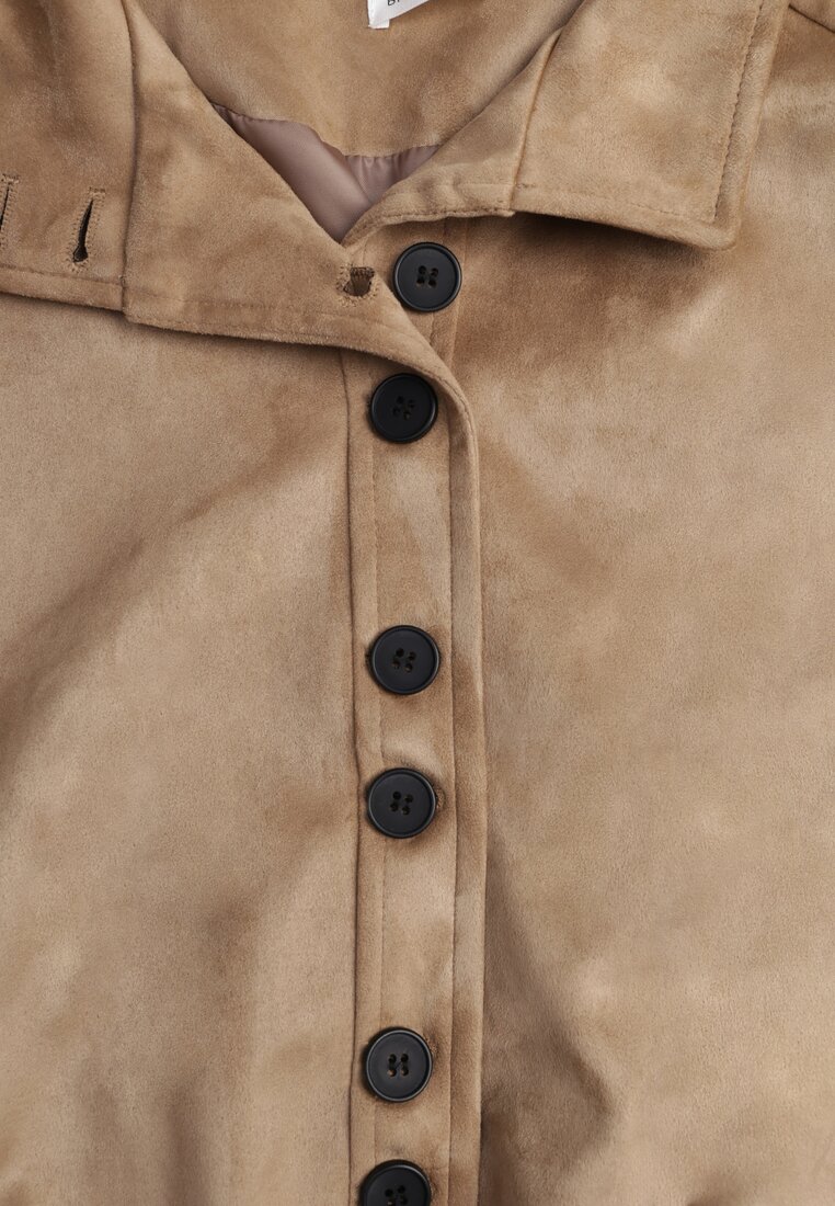 Jasnobrązowa Kurtka Bomber Jacket Ozdobiona Guzikami Quilimi