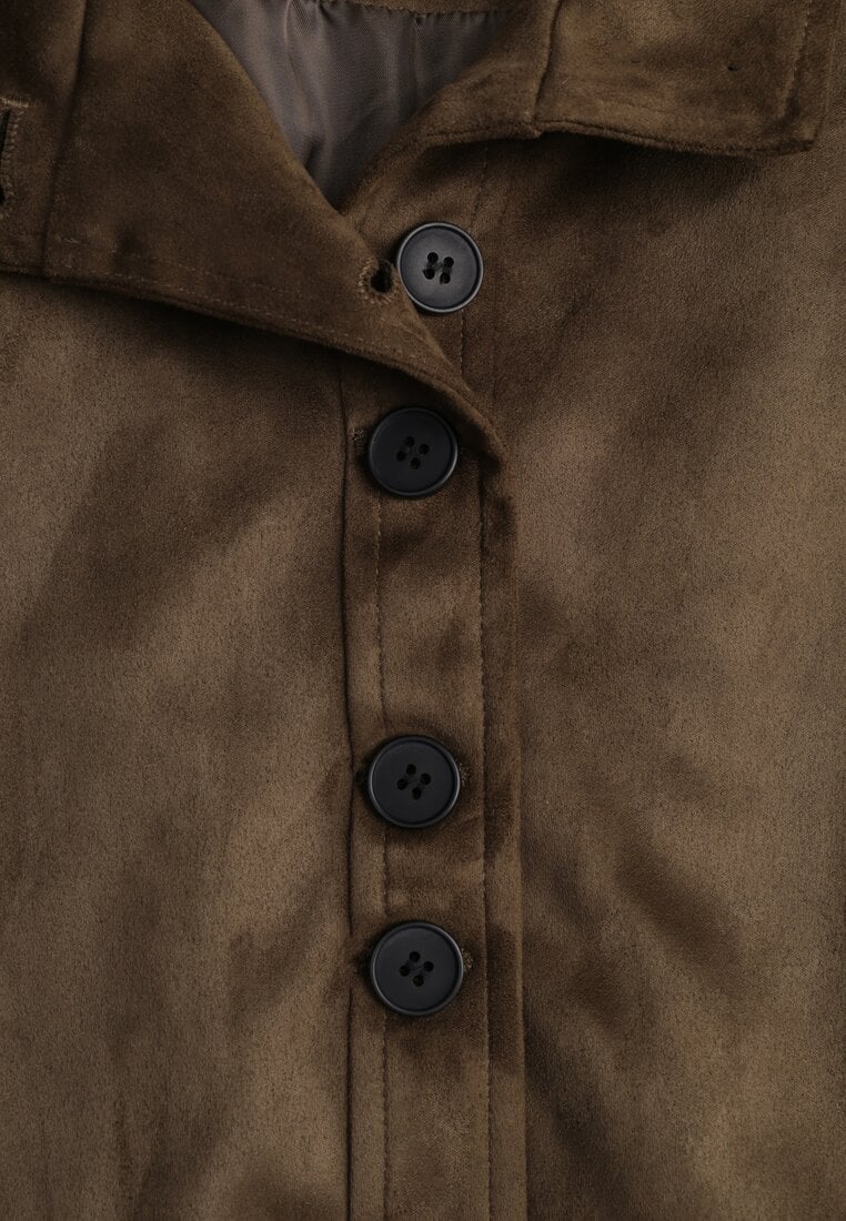 Ciemnobeżowa Kurtka Bomber Jacket Ozdobiona Guzikami Quilimi