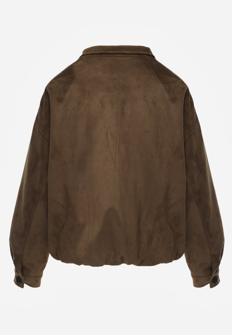 Ciemnobeżowa Kurtka Bomber Jacket Ozdobiona Guzikami Quilimi