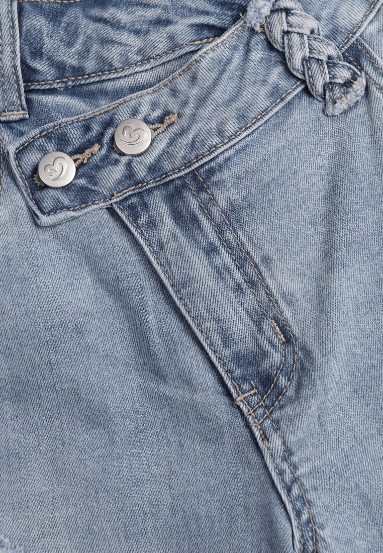 Niebieskie Asymetryczne Jeansy Balloon z Bawełny z Przetarciami i Dziurami Nedissa