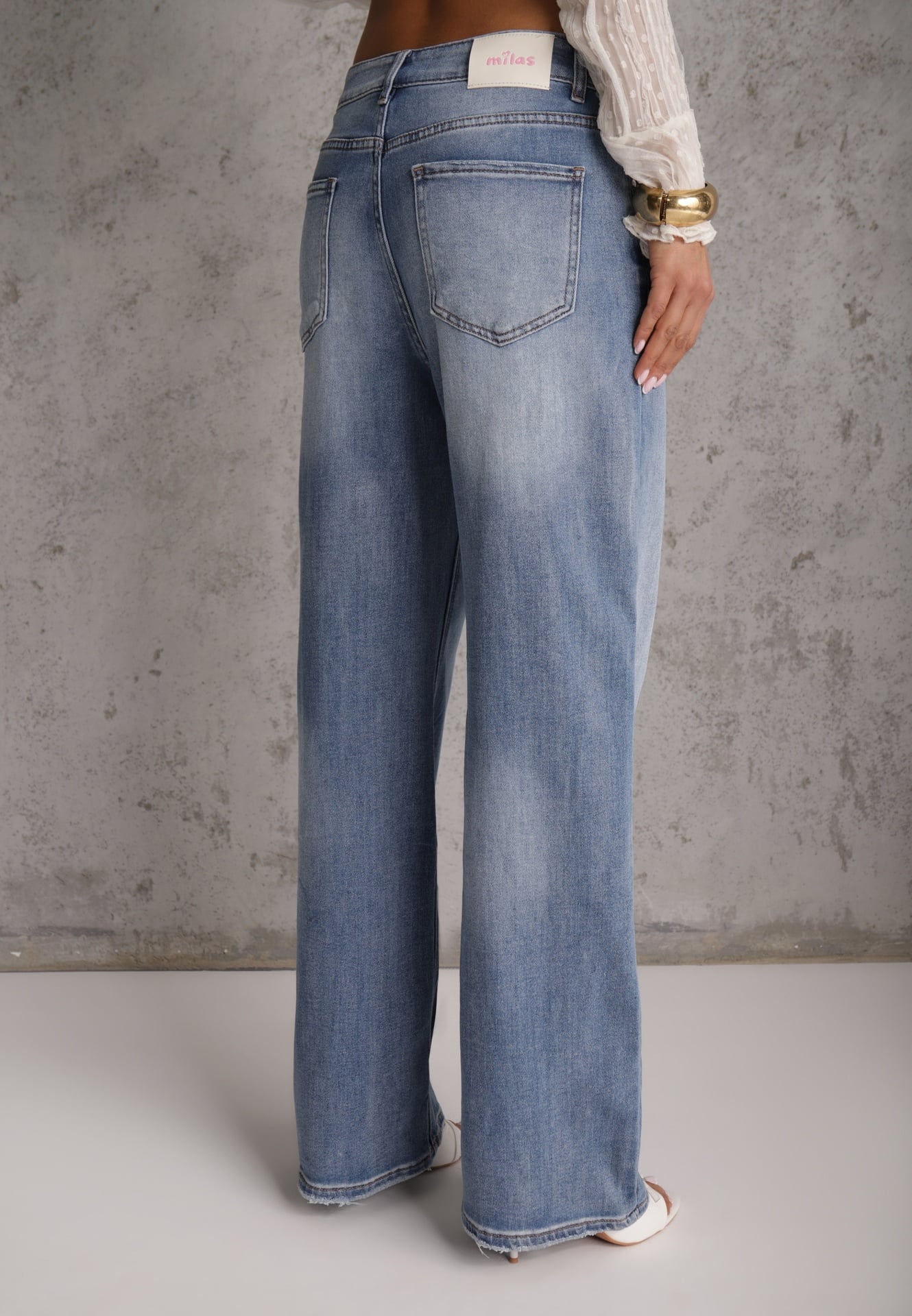 Niebieskie Jeansy High Waist Wide Leg z Bawełną i Domieszką Wiskozy Hirei