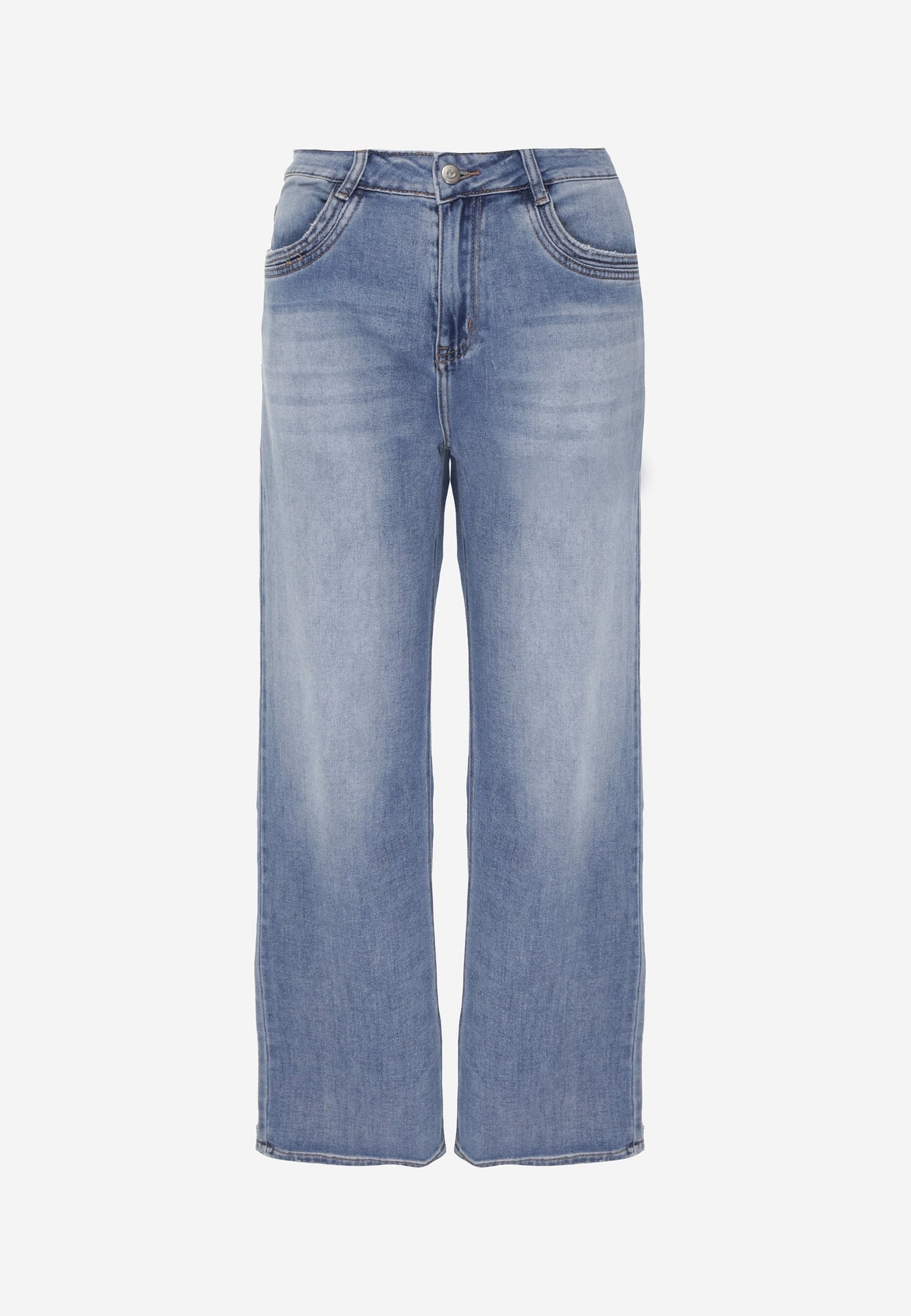 Niebieskie Jeansy High Waist Wide Leg z Bawełną i Domieszką Wiskozy Hirei