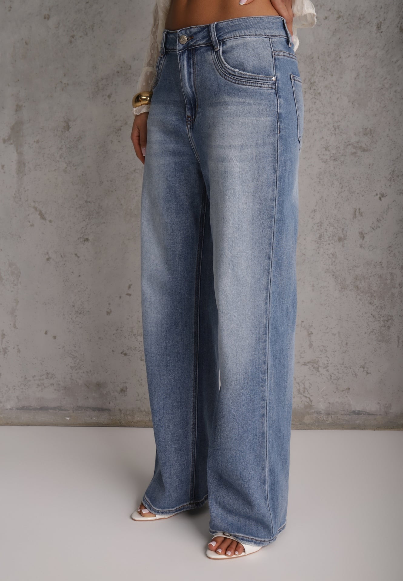 Niebieskie Jeansy High Waist Wide Leg z Bawełną i Domieszką Wiskozy Hirei