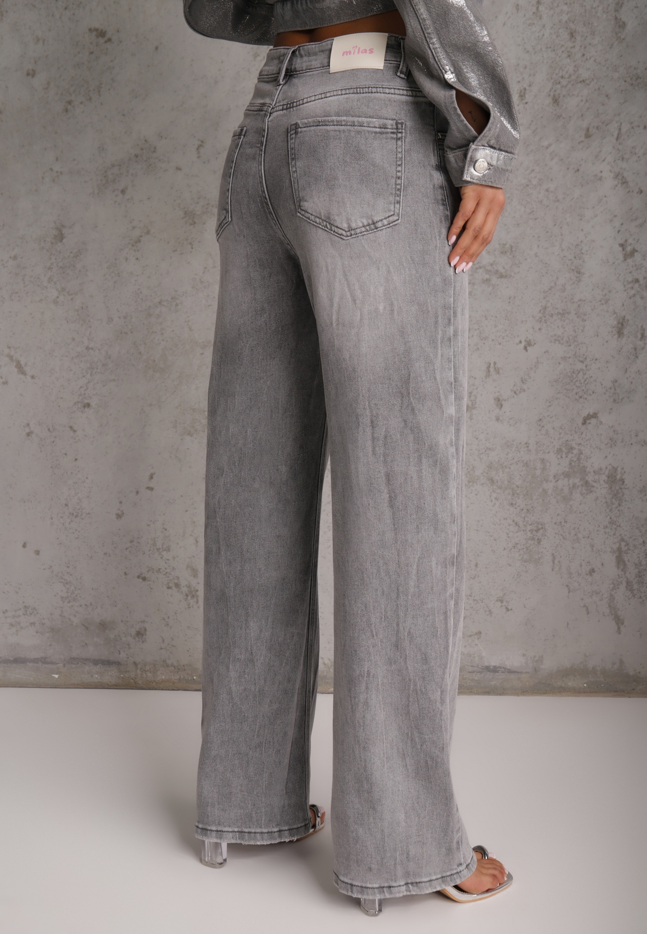 Szare Jeansy Wide Leg High Waist z Bawełną i Dodatkiem Wiskozy Rhenerila