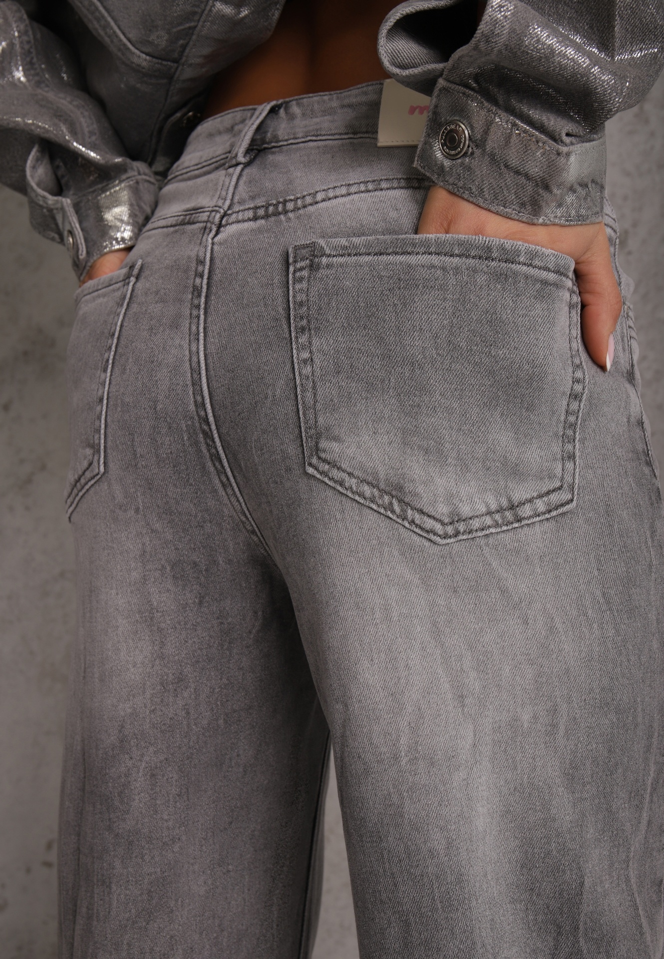 Szare Jeansy Wide Leg High Waist z Bawełną i Dodatkiem Wiskozy Rhenerila